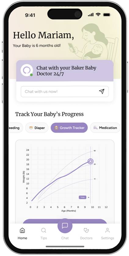 A phone with the growth tracker feature displayed