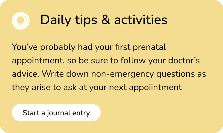 An information card with tips for pregnant women